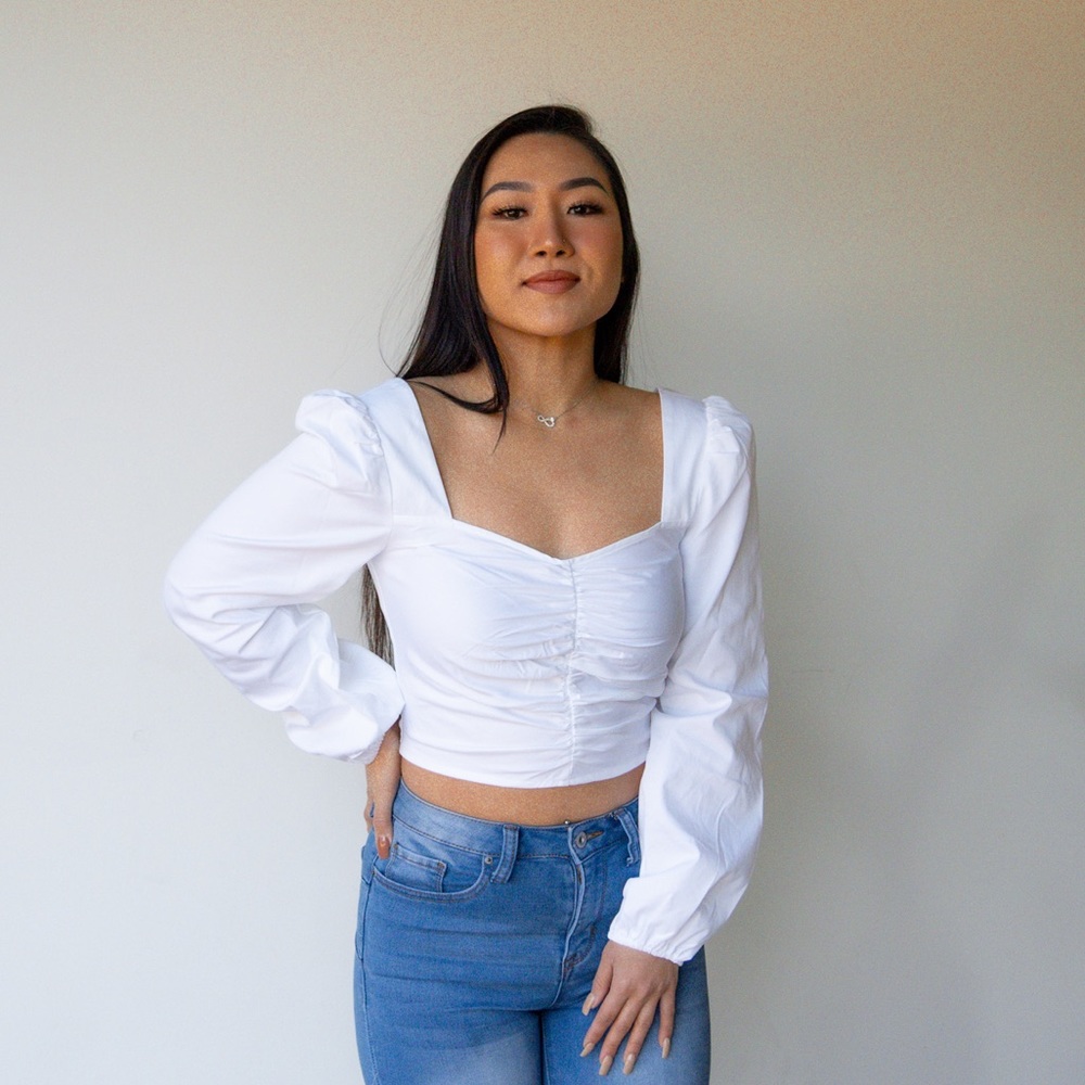 White Puff Long Sleeve Top